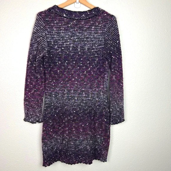 BCBGMAXAZRIA Purple Multi Color Speckled Knit Long Open Front Cardigan Sweater M - Picture 6 of 8